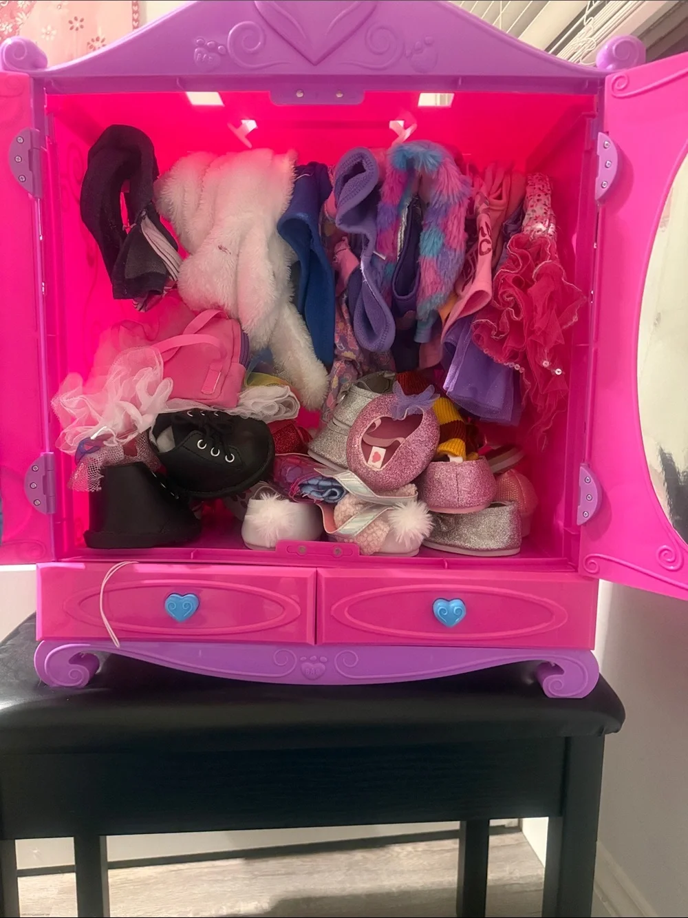 Build-A-Bear Pink Purple Dress-Up Closet with Assorted Clothes & Shoes